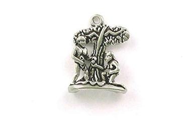 Sterling Silver Adam & Eve in Garden of Eden Charm for Jewelry Making Bracelet Necklace DIY Crafts image