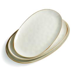 famiware Serving Platter, Oval 15.59/14.3/12.9inch Serving Dishes for Entertaining, Serving Bowls, Microwave Safe, Stoneware Serving Trays for Party, Food, Turkey, Cheese, Ocean Series, Vanilla White image