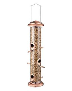 iBorn Metal Bird Feeders Brushed Copper Wild Bird Feeder for Outdoors Hanging All Metal Brushed Copper Finishing 14 Inch 6 Port(Seed is not Included) image