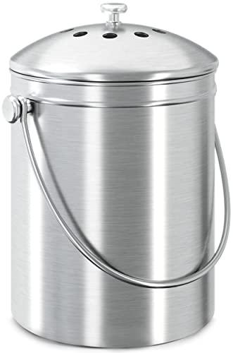Utopia Kitchen Compost Bin for Kitchen Countertop - 1.3 Gallon Compost Bucket for Kitchen with Lid - Includes 1 Spare Charcoal Filter (Silver) image