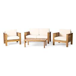 Christopher Knight Home Louver Chat Set, Teak + Cream image