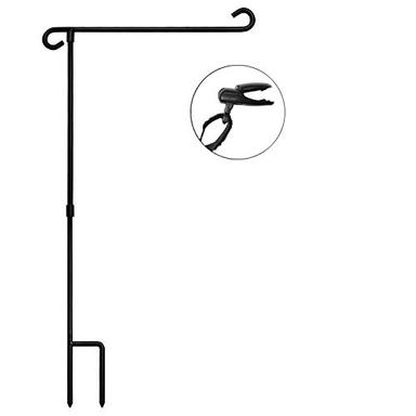 HOOSUN Garden Flag Stand Holder Pole Easy to Install Strong Sturdy wrought iron Fits 12.5" x 18" Mini Flag with 1 Tiger Clip Curved hook with S type (1) image