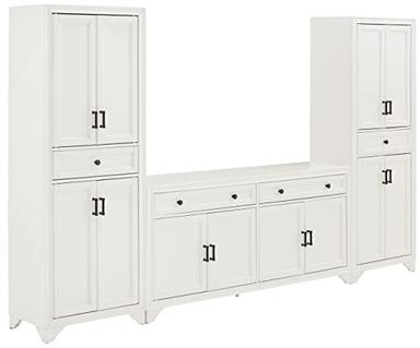 Crosley Furniture Tara 3-Piece Sideboard and Pantry Set, Distressed White image