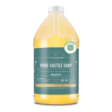 WHOLENATURALS Pure Castile Soap Liquid, EWG Verified & Certified Palm Oil Free Unscented, Natural, Mild & Gentle Non-gmo & Vegan - Organic Body Wash, Laundry, and Baby Soap - 64 Fl Oz - Pack of 1 image