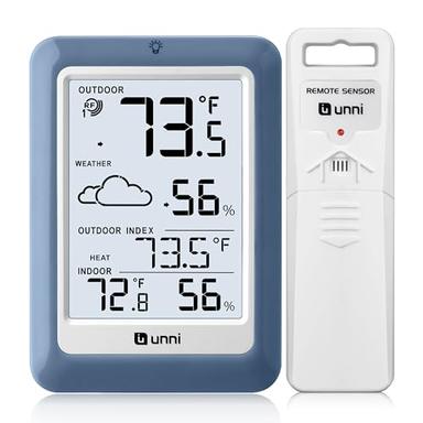 Indoor Thermometer Outdoor Hygrometer Wireless, Temperature Humidity Monitor Battery Powered Inside Outside Thermometers with 330ft Range Remote Sensor(Blue) image