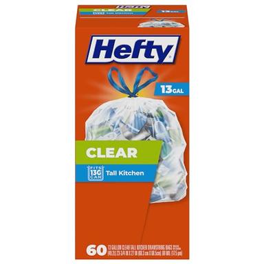 Hefty Clear Trash Bags, Clear, 13 Gallon, 60 Count image