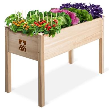 Raised Garden Bed With Legs 48x24x30" - Natural Cedar Wood Elevated Planter Box with Bed Liner for Flowers, Veggies, Herbs. Space Saver for Outdoor Patio, Deck, Balcony, Backyard. 200lb Capacity image
