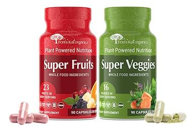 Organic Super Fruit & Veggies Supplement - Gluten/Gelatin Free, Non GMO, Soy Free & Vegan | Reds & Greens Superfood Capsules | 23 Fruits & 16 Vegetables (180 Count) image
