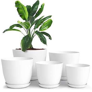 Utopia Home - Plant Pots with Drainage - 7/6.6/6/5.3/4.8 Inches Home Decor Flower Pots for Indoor Planter - Pack of 5 Plastic Planters, Cactus, Succulents Pot - White image