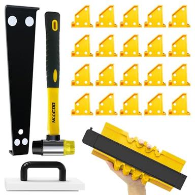 Laminate Flooring Tools, NAACOO Flooring Installation Kit，Professional Vinyl Flooring Tools - Tapping Block with Handle, 10” Contour Gauge, Pull Bar, 2 in 1 Flooring Spacers, Rubber Mallet image