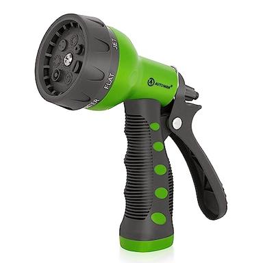 AUTOMAN-Garden-Hose-Nozzle,ABS Water Spray Nozzle with Heavy Duty 7 Adjustable Watering Patterns,Slip Resistant for Watering Plants,Lawn& Garden,Washing Cars,Cleaning,Showering Pets - Green image