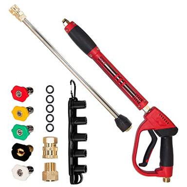 Hourleey Pressure Washer Gun, Red High Power Washer Gun with Replacement Wand Extension, 5 Nozzle Tips, M22 Fittings, 40 Inch, 5000 PSI image