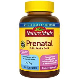 Nature Made Prenatal with Folic Acid + DHA, Prenatal Vitamin and Mineral Supplement for Daily Nutritional Support, 110 Softgels, 110 Day Supply image