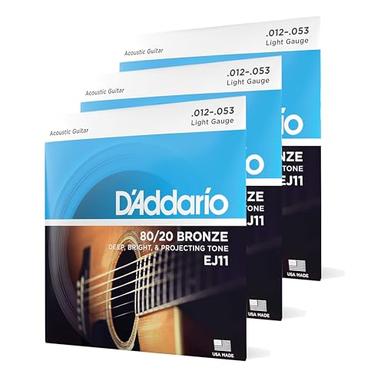 D'Addario Guitar Strings - Acoustic Guitar Strings - 80/20 Bronze - For 6 String Guitar - Deep, Bright, Projecting Tone - EJ11-3D - Light, 12-53 - 3-Pack. image