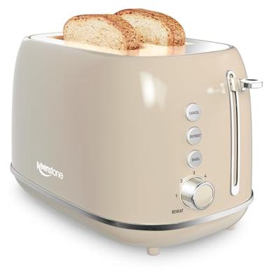 2 Slice Stainless Steel Toaster Retro with 6 Bread Shade Settings, Bagel, Cancel, Defrost Function, 2 Slice Toaster with Extra Wide Slot, Removable Crumb Tray, Tauge image