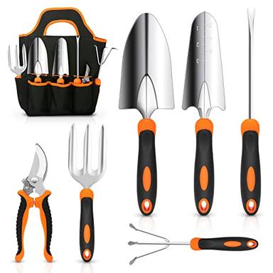 Garden Tool Set, CHRYZTAL Stainless Steel Heavy Duty Gardening Tool Set, with Non-Slip Rubber Grip, Storage Tote Bag, Outdoor Hand Tools, Ideal Garden Tool Kit Gifts for Women and Men image