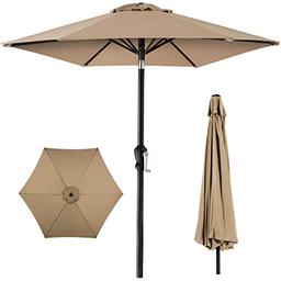 Best Choice Products 10ft Outdoor Steel Polyester Market Patio Umbrella w/Crank, Easy Push Button, Tilt, Table Compatible - Tan image