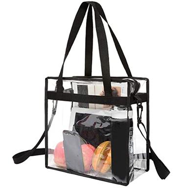 BAGAIL Clear bags Stadium Approved Clear Tote Bag with Zipper Closure Crossbody Messenger Shoulder Bag with Adjustable Strap(12 Inch X 12 Inch X 6 Inch,Black) image