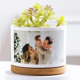 YXJOYLE Personalized Planter Pots,Custom Flower Pots with Customized Pictures,Custom Succulent Pots Indoor Cactus Plant Pot with Bamboo Tray for Home, Office Unique Gift for Mom, Grandma, Wife, Bride image