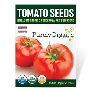 Organic Tomato Seeds (Ponderosa Red Beefsteak) - Approx 75 Seeds - USDA Organic, Non-GMO, Open Pollinated, Heirloom, USA Origin image