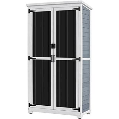 GDLF Outdoor Storage Cabinet Wood & Metal Garden Shed with Waterproof Roof and Sturdy Lockable Doors 66" image