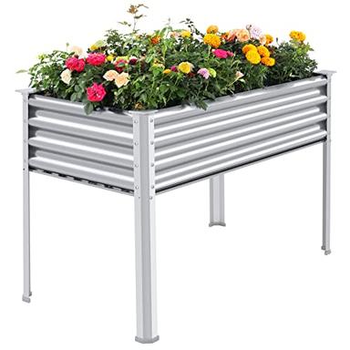 Land Guard Galvanized Raised Garden Bed with Legs, 48×24×32in Large Metal Elevated Raised Planter Box with Drainage Holes for Backyard, Patio, Balcony, 400lb Capacity image