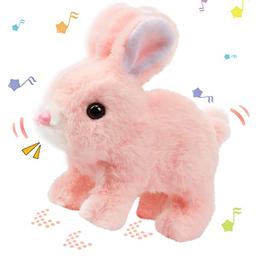 Hopearl Hopping Rabbit Interactive Electronic Pet Plush Bunny Toy with Sounds and Movements Animated Walking Wiggle Ears Twitch Nose Gift for Toddlers Birthday, Pink, 7'' image