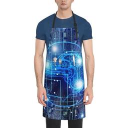 Zeraoke Artificial Intelligence Brain Print Waterproof Apron Women With Pockets, Adjustable Aprons For Kitchen, Cooking Home Baking, Grilling And Gardening Apron image