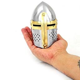 Nagina International Mini Handheld Sized Medieval Sugarloaf Brass Crusader's Templar Steel & Brass Helmet | Home Decor Accent Artifacts image