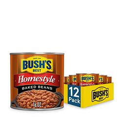 BUSH'S BEST 16 oz Canned Homestyle Baked Beans, Source of Plant Based Protein and Fiber, Low Fat, Gluten Free, (Pack of 12) image