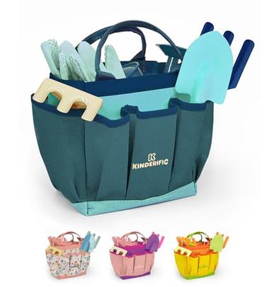 Kinderific Gardening Set, Tool Kit, for Kids, STEM, Includes Tote Bag, Spade, Watering Can, Rake, Fork, Trowel and Gloves (Blue) image