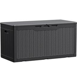 Devoko 100 Gallon Waterproof Large Resin Deck Box Indoor Outdoor Lockable Storage Container for Patio Furniture Cushions Garden Tools (100 Gallon, Black) image