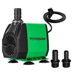 VIVOSUN 800GPH Submersible Pump(3000L/H, 24W), Ultra Quiet Water Fountain Pump with 10ft. High Lift with 6.5ft. Power Cord, 3 Nozzles for Fish Tank, Pond, Aquarium, Statuary, Hydroponics Green image