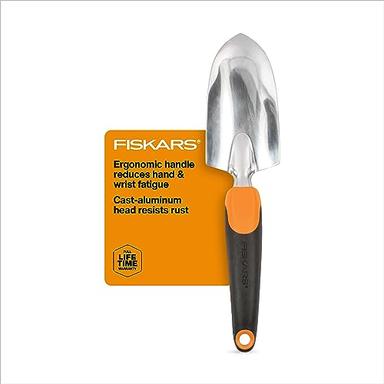 Fiskars Ergo Trowel - Heavy Duty Gardening Hand Tool with Hang Hole - Lawn and Yard Tools - Black/Orange image
