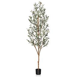 Kazeila Artificial Olive Tree 6FT Tall Faux Silk Plant for Home Office Decor Indoor Fake Potted Tree with Natural Wood Trunk and Lifelike Fruits image