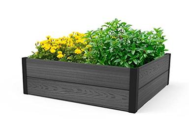 Keter 48" X 48" inches Wood Look Raised Garden Bed, Durable Outdoor Herb Garden Planter for Vegetables, Flowers, and Succulents, Grey image