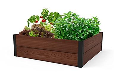 Keter 48" X 48" inches Wood Look Raised Garden Bed, Durable Outdoor Planter for Vegetables, Flowers, Herbs, and Succulents, Brown image