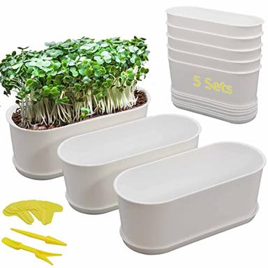 5-Pack Herb Planter,Window Boxes Planters with Multiple Drainage Holes,8.5" x 3.3" Oval Herb Garden Planter indoor/outdoor for Grow Plants, Flowers or Succulents, Deck Railing Window Planter Box image