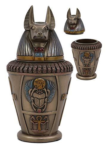 Ebros Ancient Egyptian Gods and Deities Duamutef Canopic Jar Statue 5.75" H Four Sons of Horus with Winged Scarab and Ankh Base Figurine Storage Box Kingdom Egypt Collectible Decor Sculpture Replica image