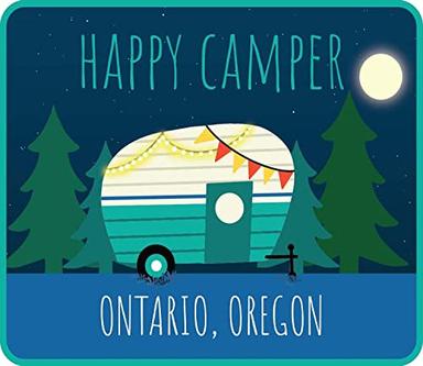 Ontario Oregon Souvenir 4 Inch Fridge Magnet Happy Camper image