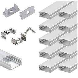 StarlandLed 10-Pack 6.6ft/ 2 Meter U Shape LED Aluminum Channel System with Milky Cover, End Caps and Mounting Clips, Aluminum Profile for LED Strip Light Installations, Very Easy Installation image