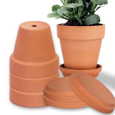 6 Inch Clay Pot for Plant with Saucer - 4 Pack Large Terra Cotta Plant Pot with Drainage Hole, Flower Pot with Tray, Terracotta Pot for Indoor Outdoor Plant image