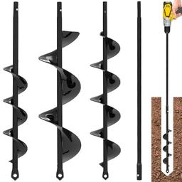 Auger Drill Bit for Planting 3 Pack - with Extension - Garden Tools Spiral Hole Drill Planter for Bulb Planting, Fence Post, Umbrella Holes - 3/8'' Hex Drive Drill - Gardening, Hole Digger Yard Tools image