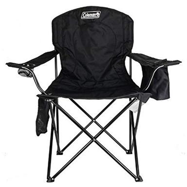 Coleman Camp Chair with 4-Can Cooler | Folding Beach Chair with Built in Drinks Cooler | Portable Quad Chair with Armrest Cooler for Tailgating, Camping & Outdoors, Black, Roomy seat: 24" image