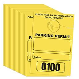 Better Office Products Parking Permit Hang Tags, 100 Pack, Temporary Parking Passes, Bulk Pack, Custom Passes Numbered 1-100, 3.15" x 4.75" Placards for Rearview Mirror(Yellow) image