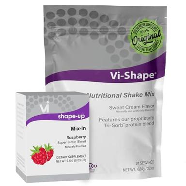 Raspberry Super Biotin + Vi-Shape - 1 Shake Pouch (24 Servings) + 1 Box Raspberry Mix-In (15 Servings) Delicious ViShape Shake with Strawberry Mix-In, Formerly Known as Visalus image
