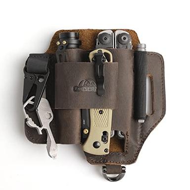 Topstache Leather Multitool Sheath,EDC Belt Organizer for Work and Daily Use,Leatherman Sheath,EDC Pocket Organizer for Flashlight and Multitool,Gifts for Men for Multitool,Darkbrown image