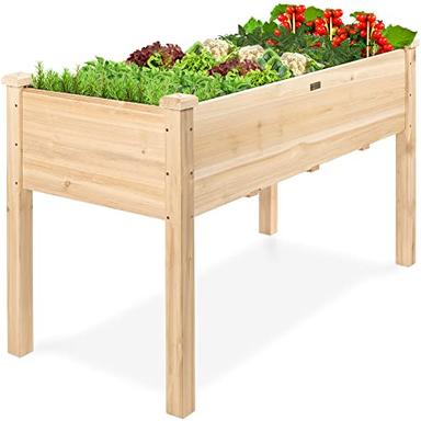 Best Choice Products 48x24x30in Raised Garden Bed, Elevated Wood Planter Box Stand for Backyard, Patio, Balcony w/Bed Liner, 200lb Capacity - Natural image
