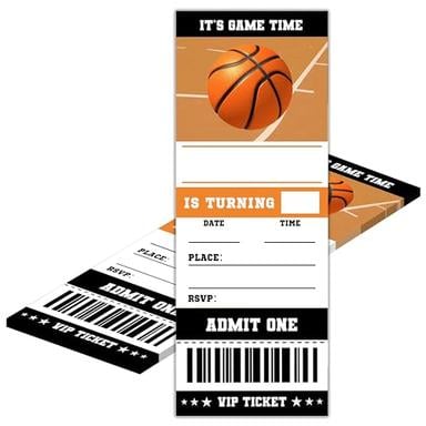 heiyihe 20 Basketball Game Ticket Invite Cards-Basketball Birthday Invitation with Envelopes for Teens kids Adults-Sports Birthday Cards-Party Favor & Supplies (3×8 inch)-A06 image