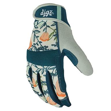 Digz 77862-23 High Performance Women's Gardening Work Touch Screen Compatible Fingertips Gloves, Large (Pack of 1), Coral Floral Pattern image